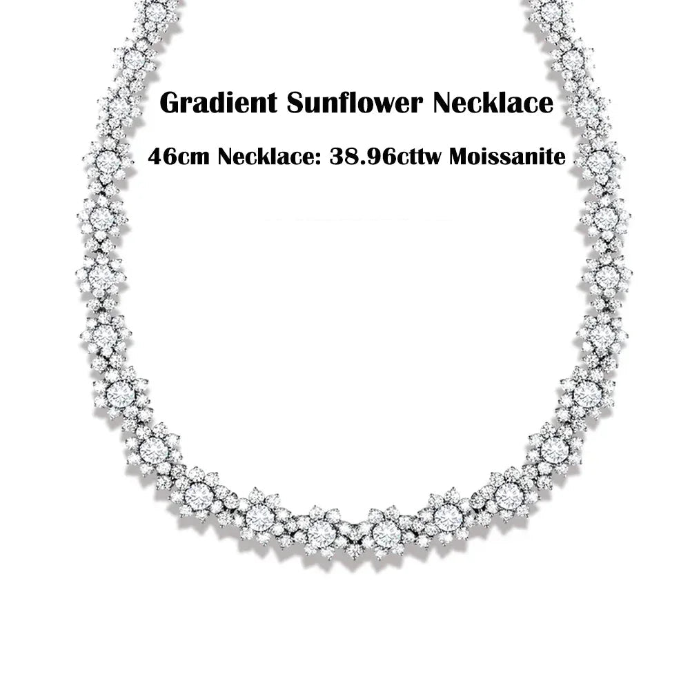 D Color Moissanite Tennis Necklace – 925 Sterling Silver Sunflower Design – GRA Certified Luxury Wedding Jewelry for Women