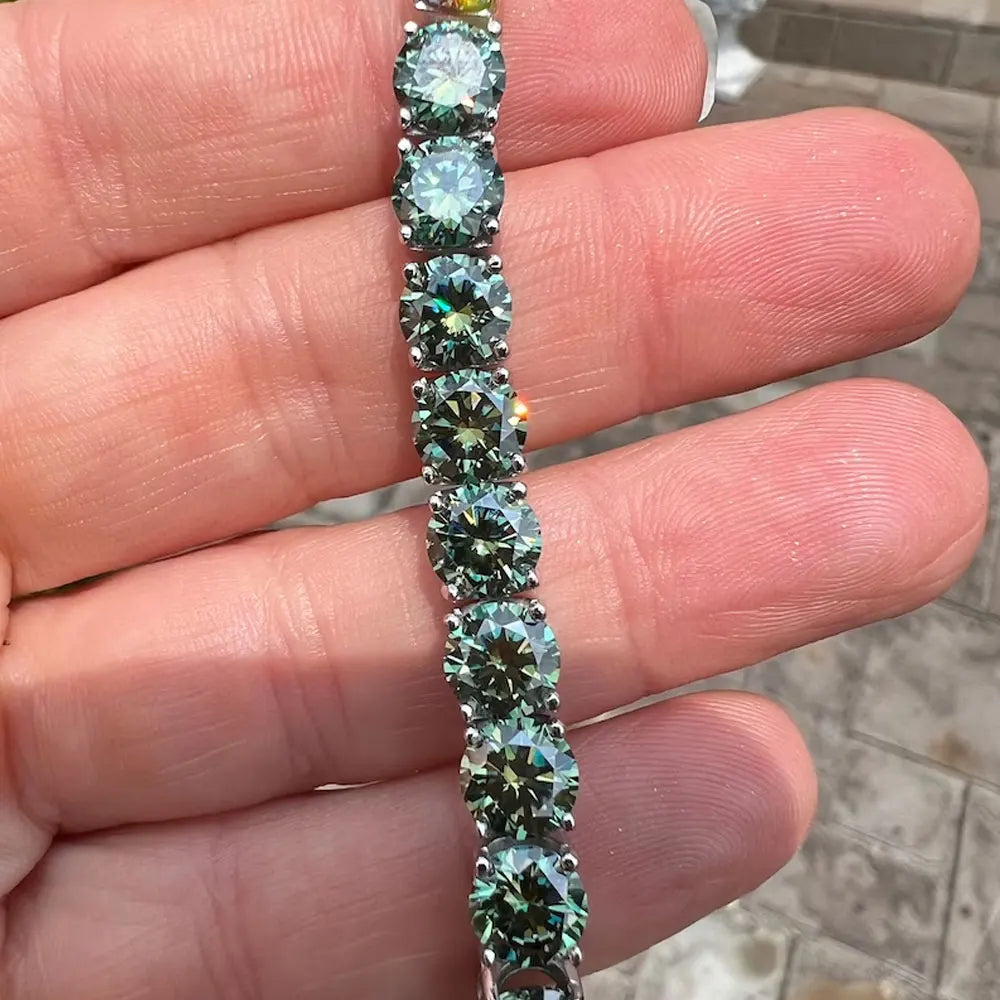 Green Moissanite Tennis Bracelet – 925 Silver Lab Diamond Jewelry