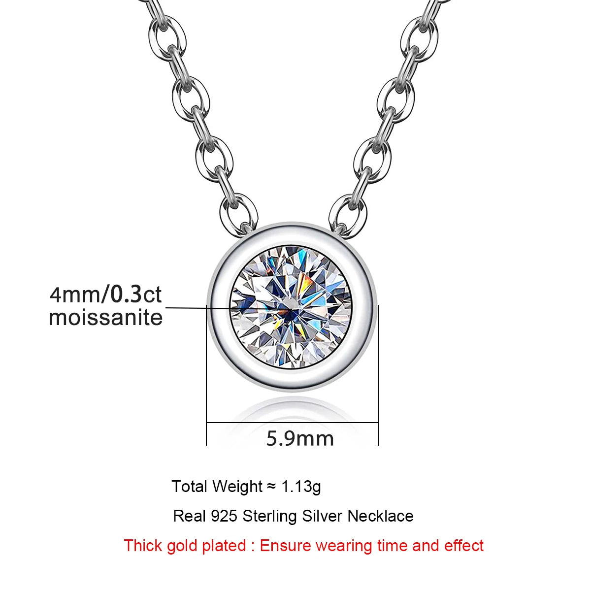 D-Color Moissanite Pendant Necklace in 18K White Gold Plated 925 Sterling Silver
