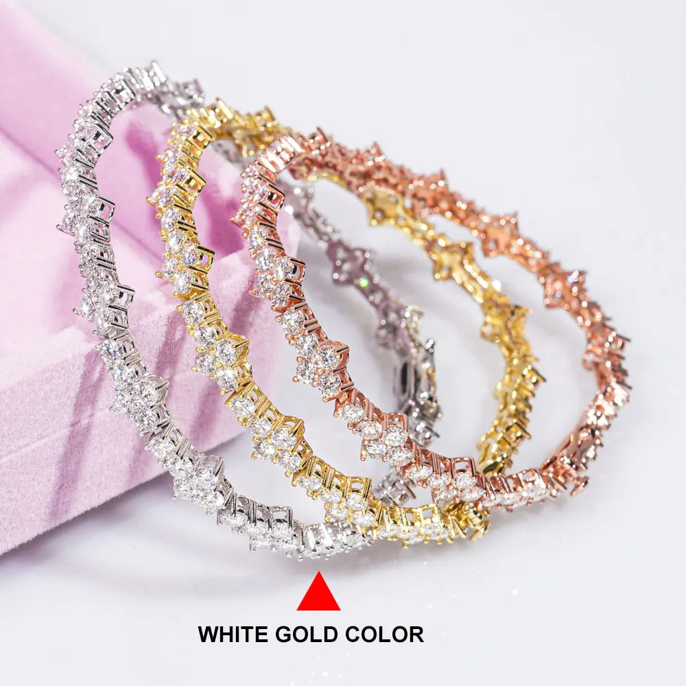 Charm Luxury 925 Sterling Silver Moissanite Bracelet – 18K Gold Plated, 3mm D Color VVS1 Diamonds, GRA Certified, Trendy Unisex Tennis Bracelet