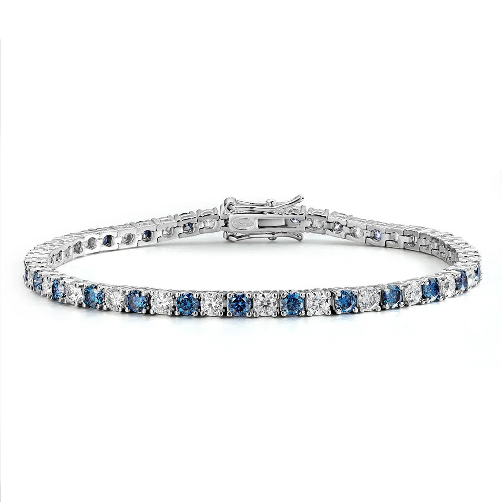 18K White Gold Plated Blue Moissanite Tennis Bracelets D Color VVS1