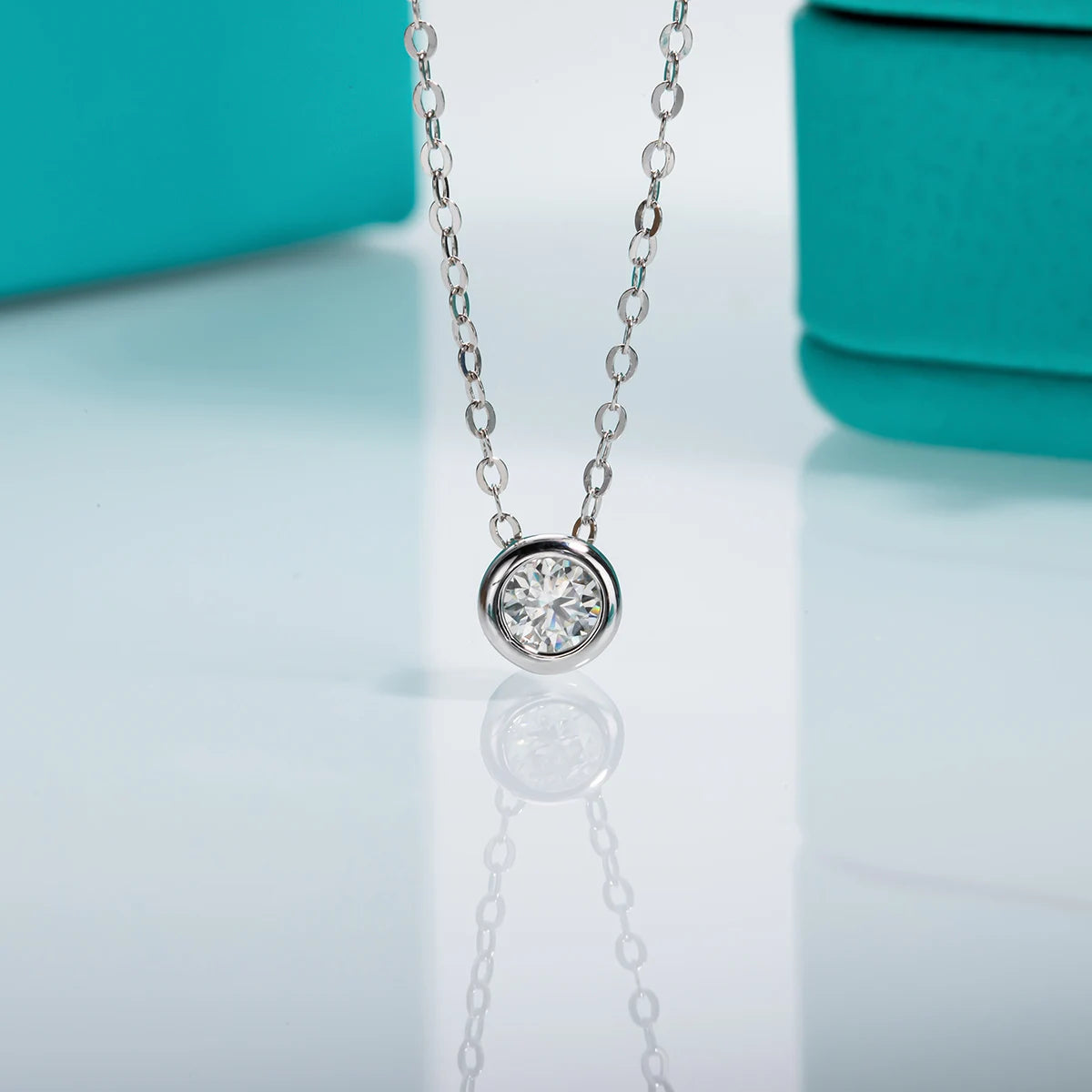 D-Color Moissanite Pendant Necklace in 18K White Gold Plated 925 Sterling Silver
