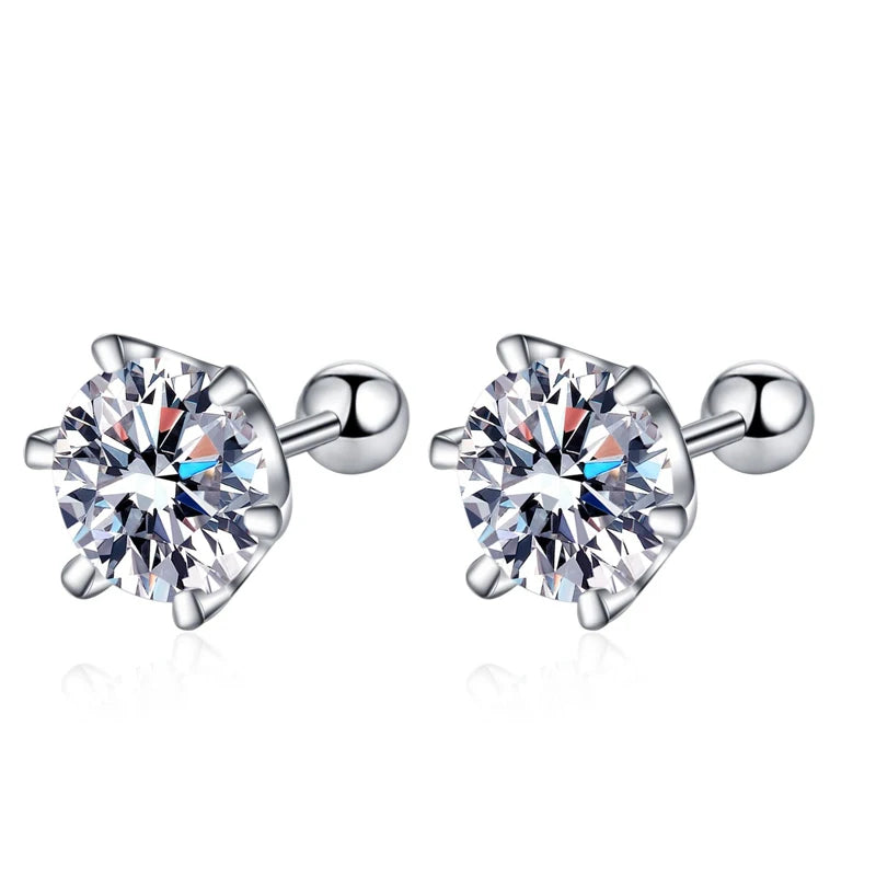 2CT White Gold, Silver Queen Moissanite Stud Earrings