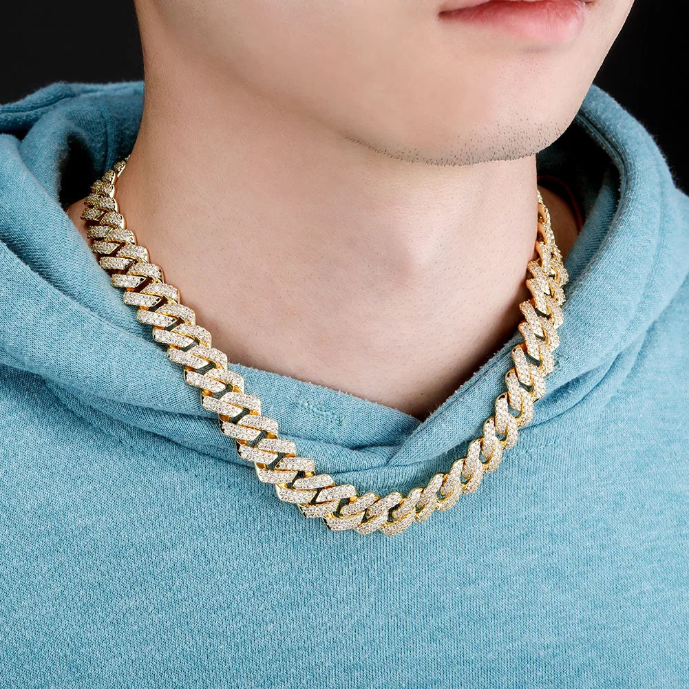 Iced Out Geometric Link Chain Necklace – Unisex Hip Hop Jewelry