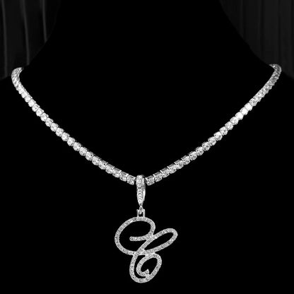 Gold & Silver Cursive Letter Pendant Necklace – CZ Rope Cuban Chain for Women