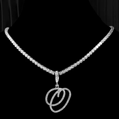 Gold & Silver Cursive Letter Pendant Necklace – CZ Rope Cuban Chain for Women