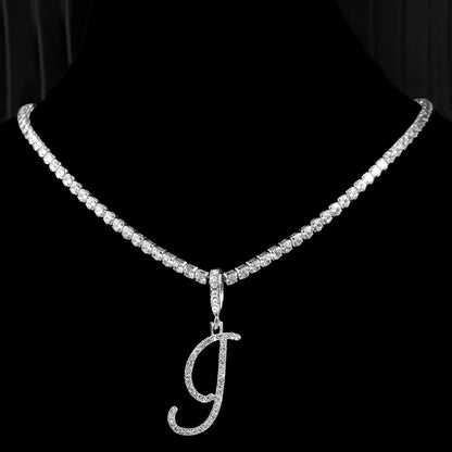 Gold & Silver Cursive Letter Pendant Necklace – CZ Rope Cuban Chain for Women