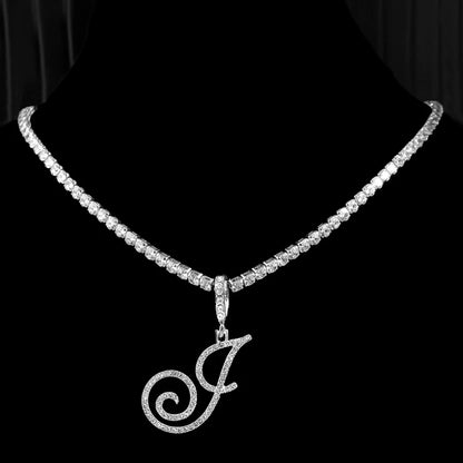 Gold & Silver Cursive Letter Pendant Necklace – CZ Rope Cuban Chain for Women