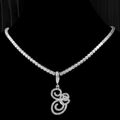 Gold & Silver Cursive Letter Pendant Necklace – CZ Rope Cuban Chain for Women