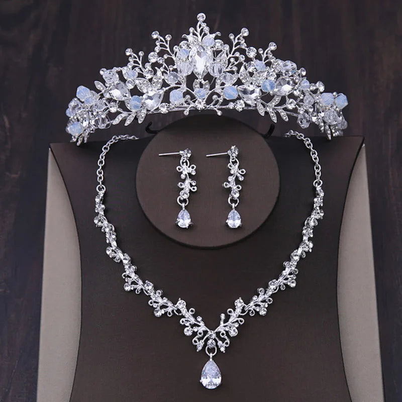 Silver-Tone Crystal Water-Drop Jewelry Set