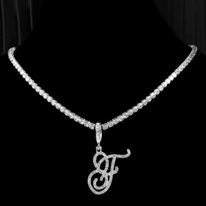 Gold & Silver Cursive Letter Pendant Necklace – CZ Rope Cuban Chain for Women