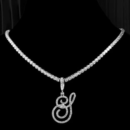 Gold & Silver Cursive Letter Pendant Necklace – CZ Rope Cuban Chain for Women
