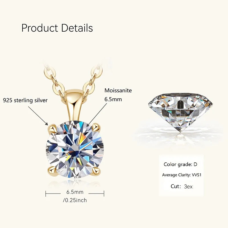 Carat D Moissanite Solitaire Pendant Necklace 6.5mm 1.0