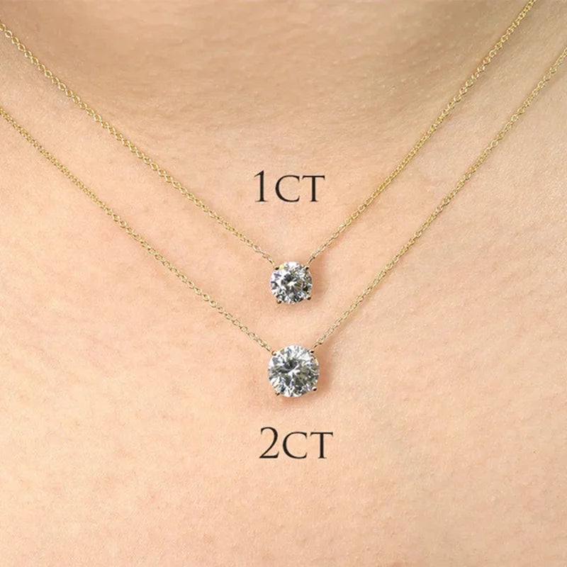 1CT/2CT/3CT Moissanite Pendant Necklace for Women - 925 Sterling Silver Chains