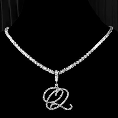 Gold & Silver Cursive Letter Pendant Necklace – CZ Rope Cuban Chain for Women