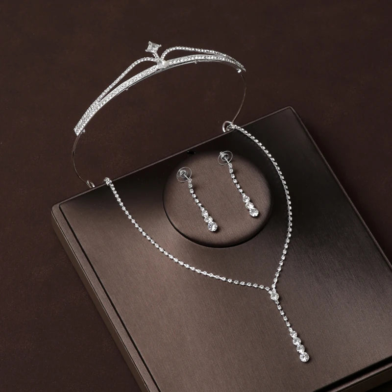 Silver-Tone Crystal Water-Drop Jewelry Set