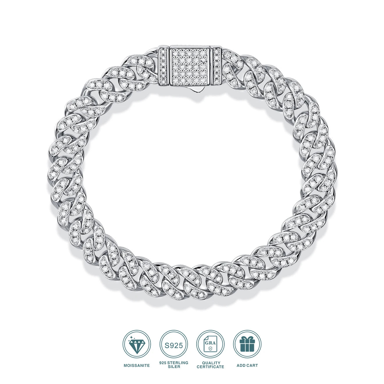 Skeleton Design Moissanite Chain Bracelet – 925 Sterling Silver