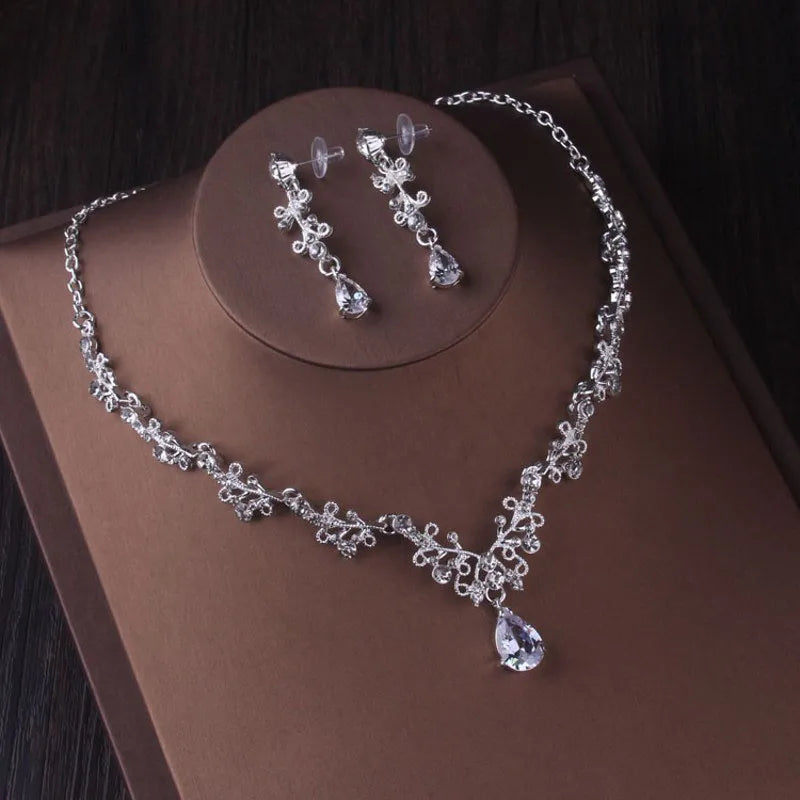 Silver-Tone Crystal Water-Drop Jewelry Set